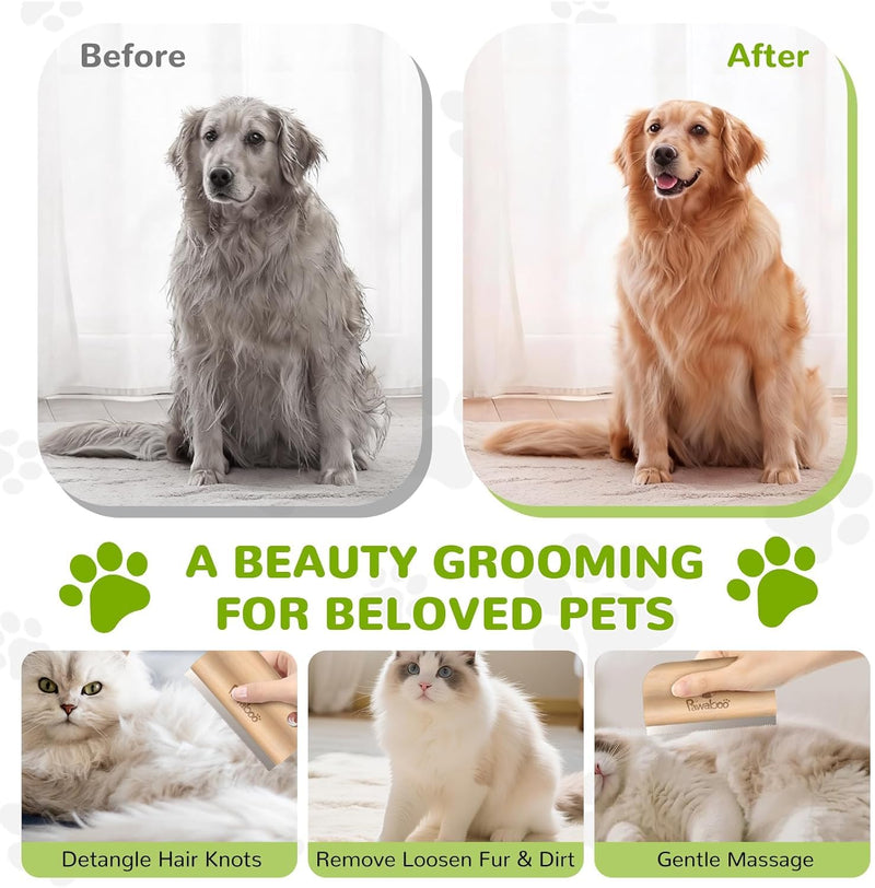Pawaboo Deshedding Brush for Dogs & Cats, Dog Hair Removal Comb with Ergonomic Gripping, Wooden Grooming Shedding Brush for Short Hair Dogs and Cats, Hangable Pet Cleaning Comb Supplies, 5.1 Inch Short Teeth - PawsPlanet Australia