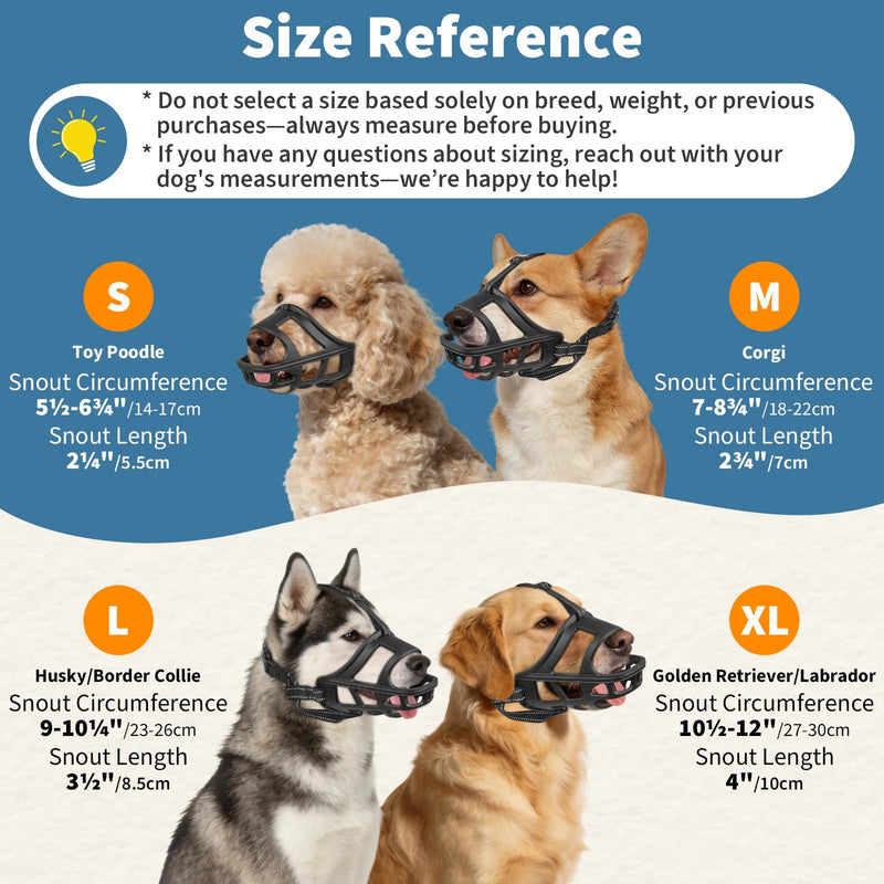 BARKLESS Dog Basket Muzzle for Medium & Large Dogs, Humane Cage Muzzle Prevent Biting Scavenging, Breathable Open Front Mouth Cover with Reflective Strap for Training, Walking Vet Visits (Black, XL) Black - PawsPlanet Australia