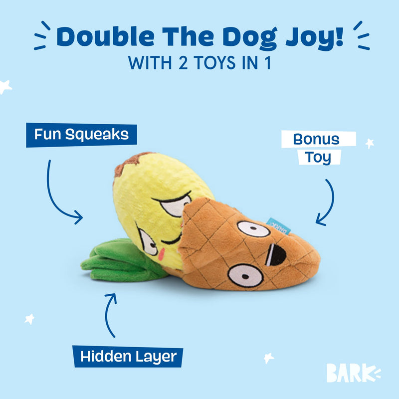 BARK Dog Toy 2 in 1 Interactive - Plush Exterior with Squeaker & Crinkle Material, Tearable Dog Toy with Squeaky Spikey Ball Inside, Ideal for Toy Destroyers | Penny The Pineapple, Large - PawsPlanet Australia