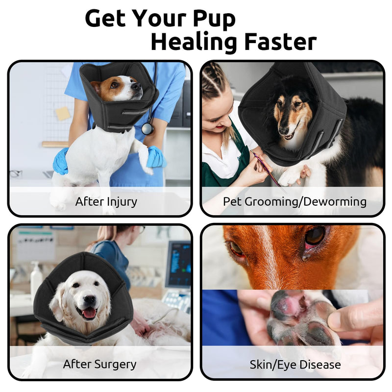 Dog Cone Collar, Dog Cones After Surgery Soft, Buster Collars for Small Medium Large Dogs and Cats,Recovery Collars for Dogs Prevent Licking (Black,XL) XL--Neck:47-59cm Black