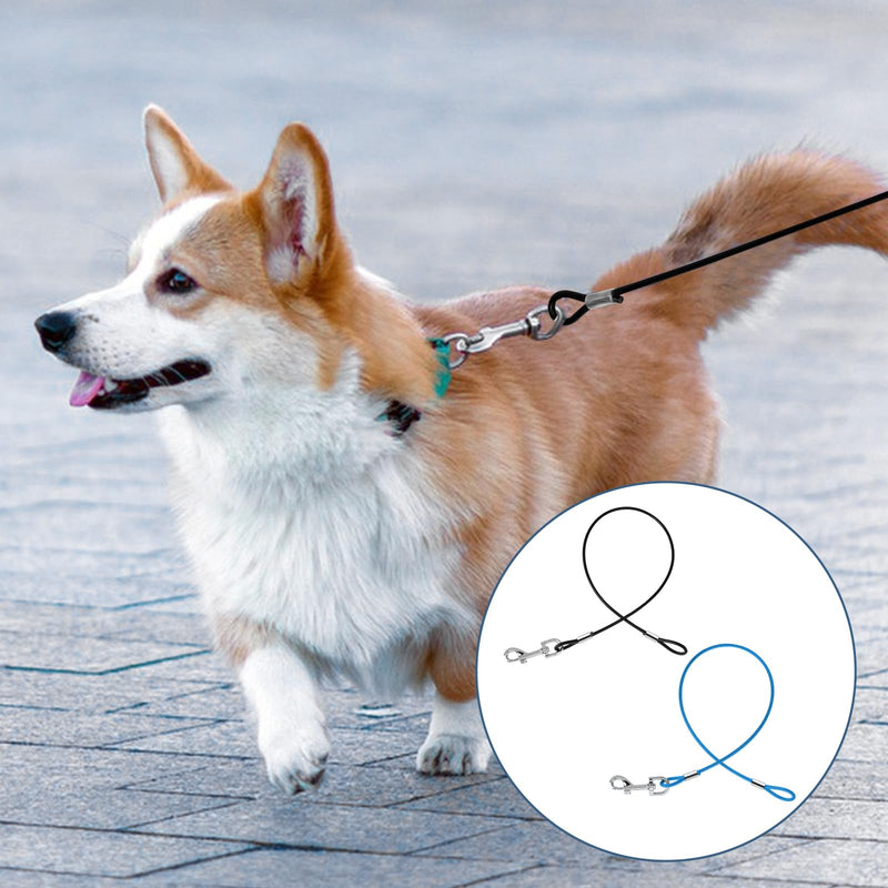 2 Pack Chew Proof Dog Leashes Extension Metal Cable Lead, Non-Tangle Connect Leash for Any Leash, Heavy Duty Dog Leash Extender for Collar & Harness (Black+Blue) - PawsPlanet Australia