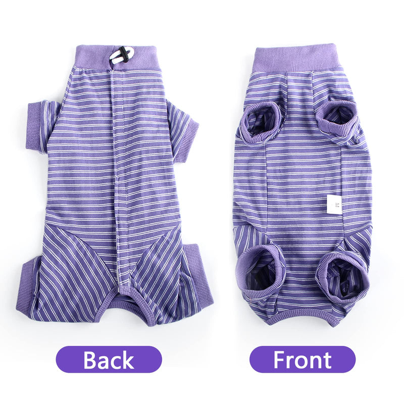 Cat Surgical Recovery Suit Professional for Male Female Dog Abdominal Wounds Cone E-Collar Alternative, Anti-Licking Or Skin Diseases Pet Surgical Recovery Pajama Suit, Soft Fabric Onesie for Cats M (Pack of 1) Violet Striped - PawsPlanet Australia
