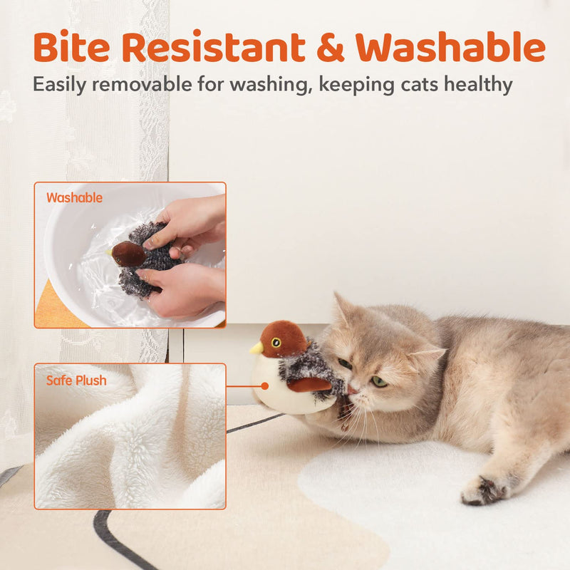 Potaroma Cat Toys Rechargeable Flapping Bird Sparrow, Lifelike Chirp Tweet, Touch Activated Kitten Toy Interactive Cat Exercise Toys for All Breeds Cat Kicker Catnip Toys 4.0 Inches - PawsPlanet Australia