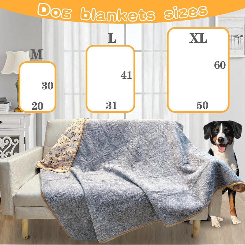 Waterproof Dog Blankets for Large Dogs, 60" x 50" Dog Blanket Washable, Soft Fluffy Flannel Pet Blanket Mat Cover for Bed Couch, Cute Print Puppy Blanket T-brown Paw-1 Pc XL (60 in x 50 in) - PawsPlanet Australia
