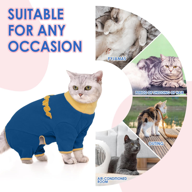 Onesies for Cats - Blue-XL, Long Sleeve and Turtleneck Sticky Hair Clothes,Cat Pajamas for Female & Male Anti-Licking Skin&Fur,Sphynx Skin Protection for Outing,Machine-Washable X-Large (Back Length:14.2") - PawsPlanet Australia