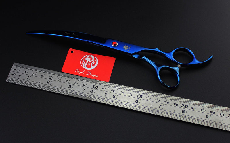 Purple Dragon 8.0 inch Professional Pet Grooming Scissors,Dog Straight Shear, Thinning/Blending Scissor & 2 PCS Curved Shear with Bag (Blue) - PawsPlanet Australia