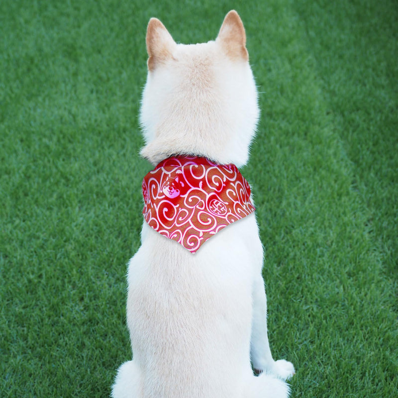 Shiba Inu Dog Karakusa Bandana Large with Kawaii Shibaken Logos & Shiba Kanji Logos Comfortable, Washable, and Stretchy Pet Scarf Size One-Sided Print (Red) Red - PawsPlanet Australia