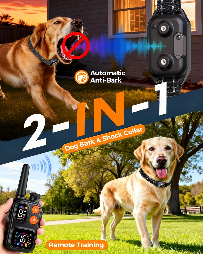 2-in-1 Dog Shock & Bark Collar with Remote – 4500FT Anti-Barking E Collars for Dog Training, IP67 Waterproof for Small Medium Large Breed (8-120Lbs) Black - PawsPlanet Australia