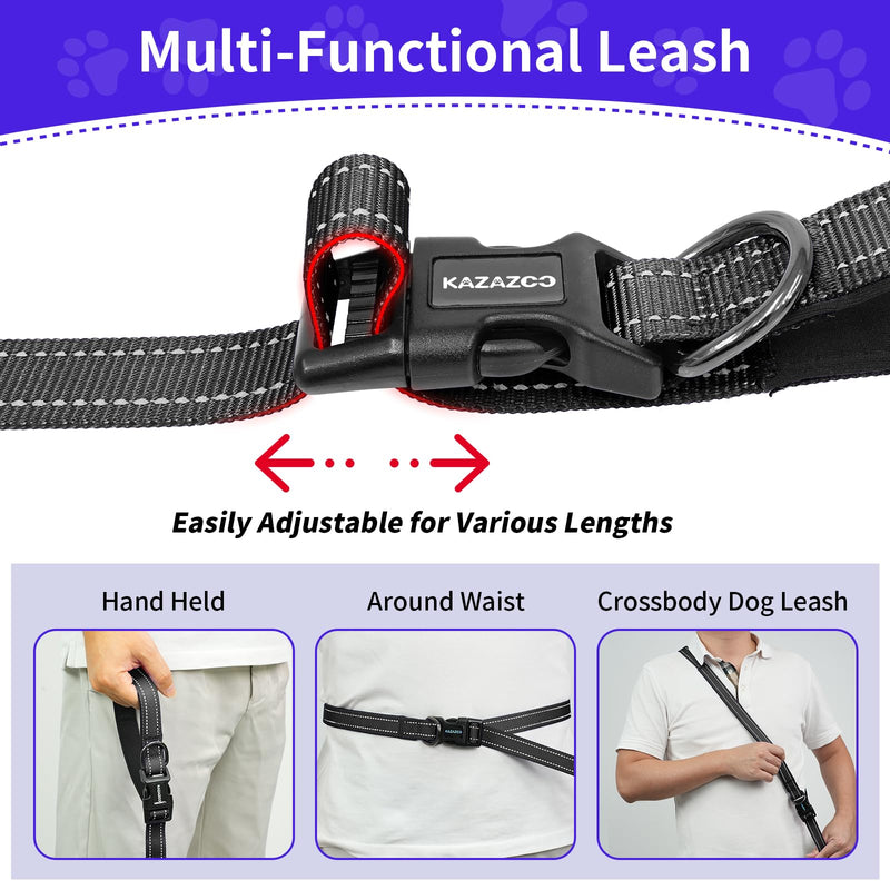 Hands-Free Dog Leash with Adjustable Length 6-9FT + Dual Padded Handles Reflective Safety for Walking, Jogging & Training | Suitable for Medium to Large Dogs & Puppies Black-L L - PawsPlanet Australia