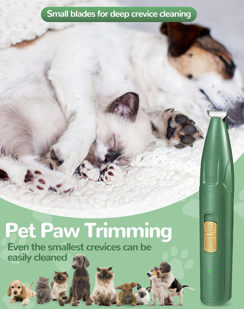 LEYOUFU Dog Clippers for Grooming, 2 Speed Low Noise Cordless Dog Paw Trimmer, Rechargeable Small Pet Hair Trimmer for Grooming, Cat Hair Clippers Shaver for Paws, Eyes, Ears, Face, Rump (Green) Green - PawsPlanet Australia