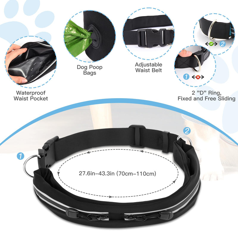 Caudblor Waist Leash for Medium Large Dog Walking, Bungee Hands Free Dog Leash with Zipper Pouch, Around The Waist No Pull Running Dog Leash Belt, Padded Handle Jogging No Hands Dog Leash Heavy Duty