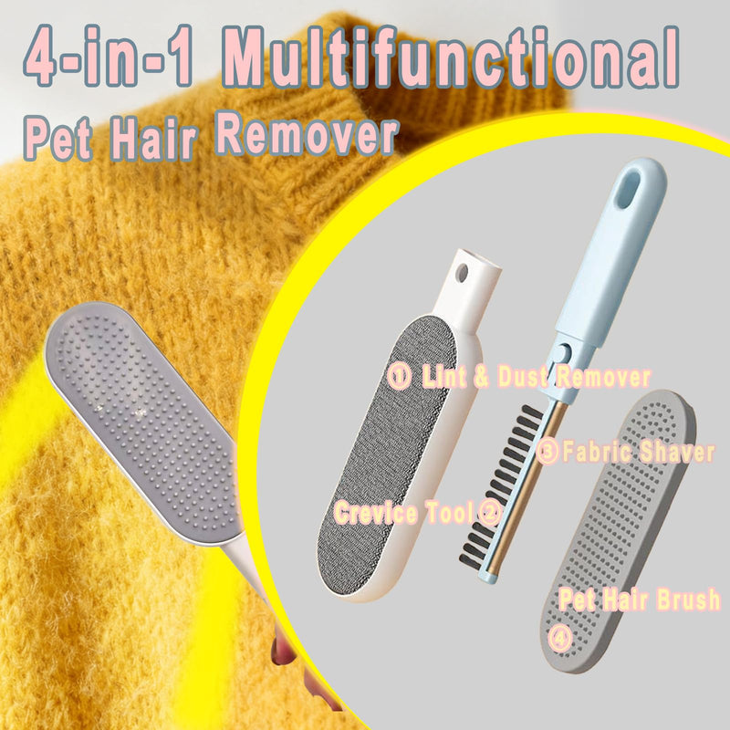 VrythosNex 4-in-1 Pet Hair Remover for Couch, Car, Furniture, Carpet - Portable Dog Cat Fur Hair Removal Tool with Detachable Brush, Lint Brush, Fabric Shaver, Crevice Tool (Pink) Pink - PawsPlanet Australia