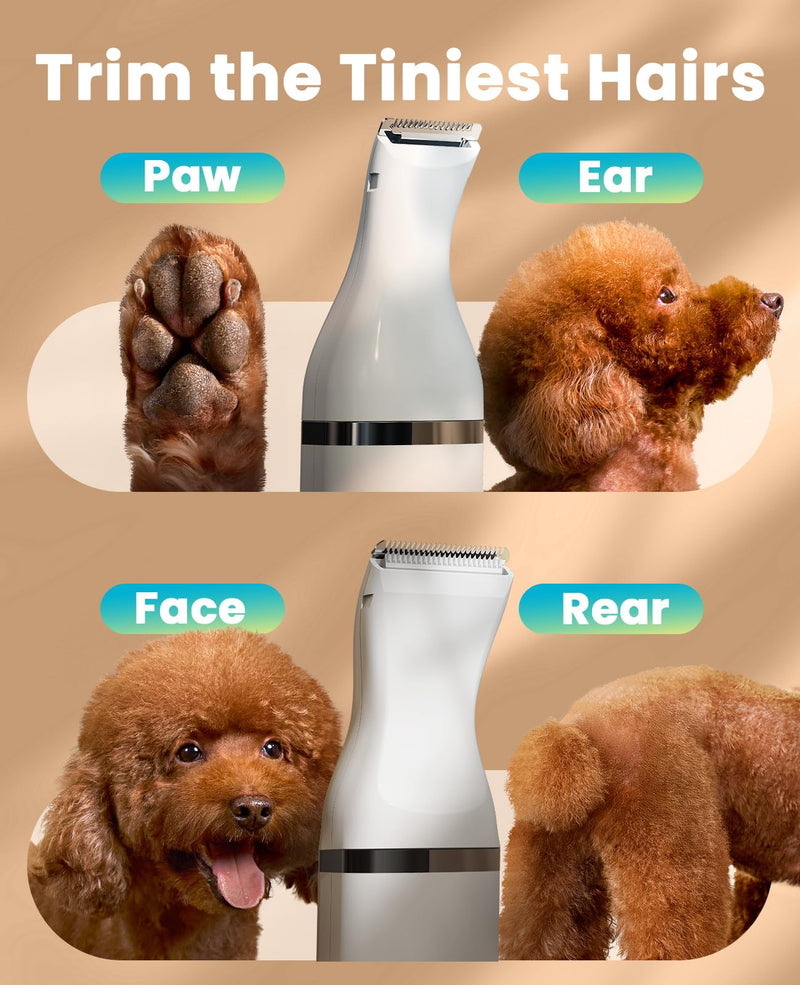 oneisall Dog Paw Trimmer with 2 Blades,Low Noise Dog Clippers Grooming Kit,Pet Trimmer for Dogs Cats Paws, Eyes, Ears, Face White - PawsPlanet Australia
