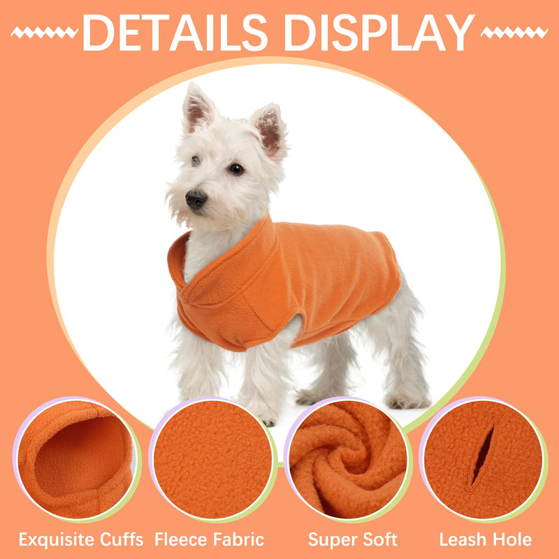 FUAMEY Dog Fleece Vest,Warm Sweatshirt Puppy Stretchy Sweater Pullover Dog Turtleneck Coat Dog Winter Jacket with Leash Hole, Dachshund Sweaters Yorkie Clothes for Small Medium Large Dogs Orange XS X-Small