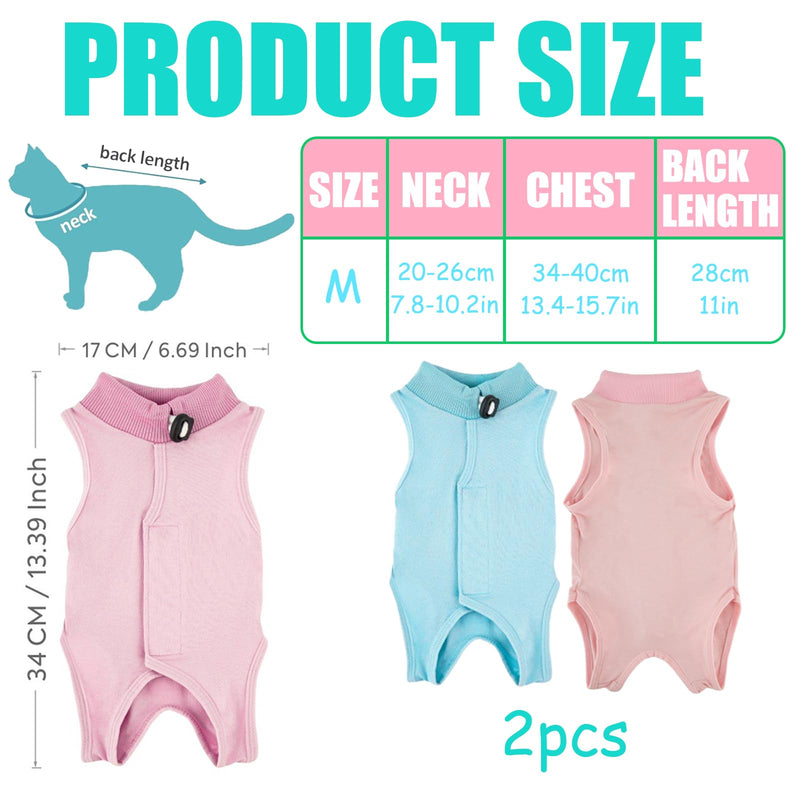 Cat Recovery Suit 2 Pack, Soft Breathable Surgical Body Suit for Female Cats After Surgery, Anti-Lick Spay Neuter Cone Alternative, Pink & Blue, Size M (2-4KG)