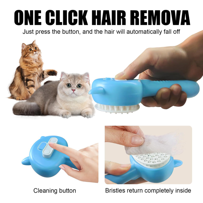 Pet Steam Spray Brush, 4-in-1 Steam Cat Brush with Handle, Rubber Pet Spray Brush, Rubber Pet Spray Brush with Release Button, Dog Comb with Longhair & Shorthair Cat & Dog Cleaner (Yellow) Yellow - PawsPlanet Australia