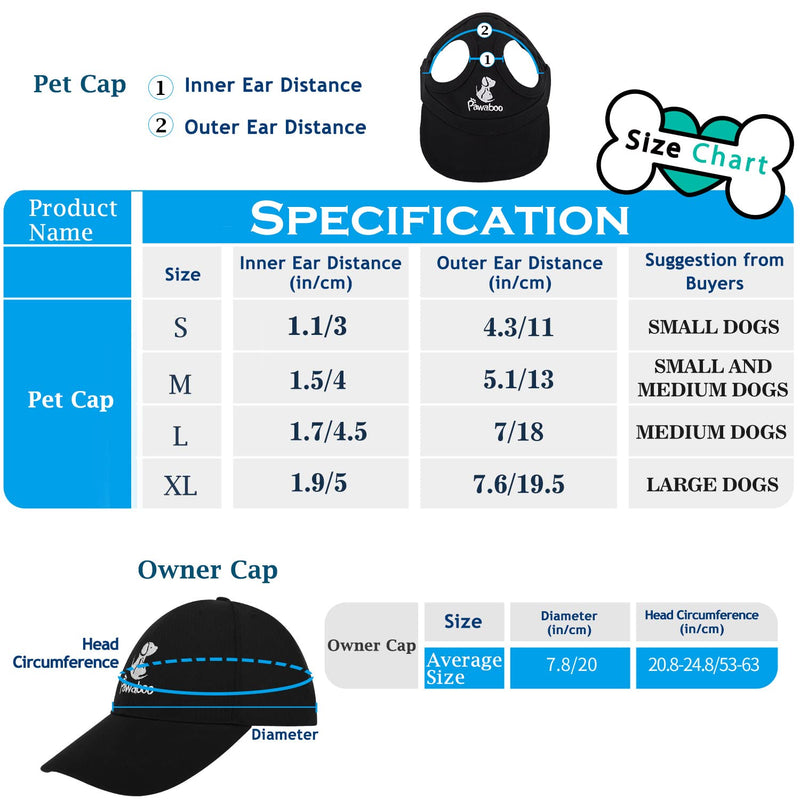 Pawaboo 2PC Owner and Dog Hat Set, Pet's Mom/Dad Baseball Cap Set, Dog Visor Cap Sun Protection Hats with Ear Holes and Adjustable Strap, Family Matching Hats, Large, Blue L (suit for medium dog)