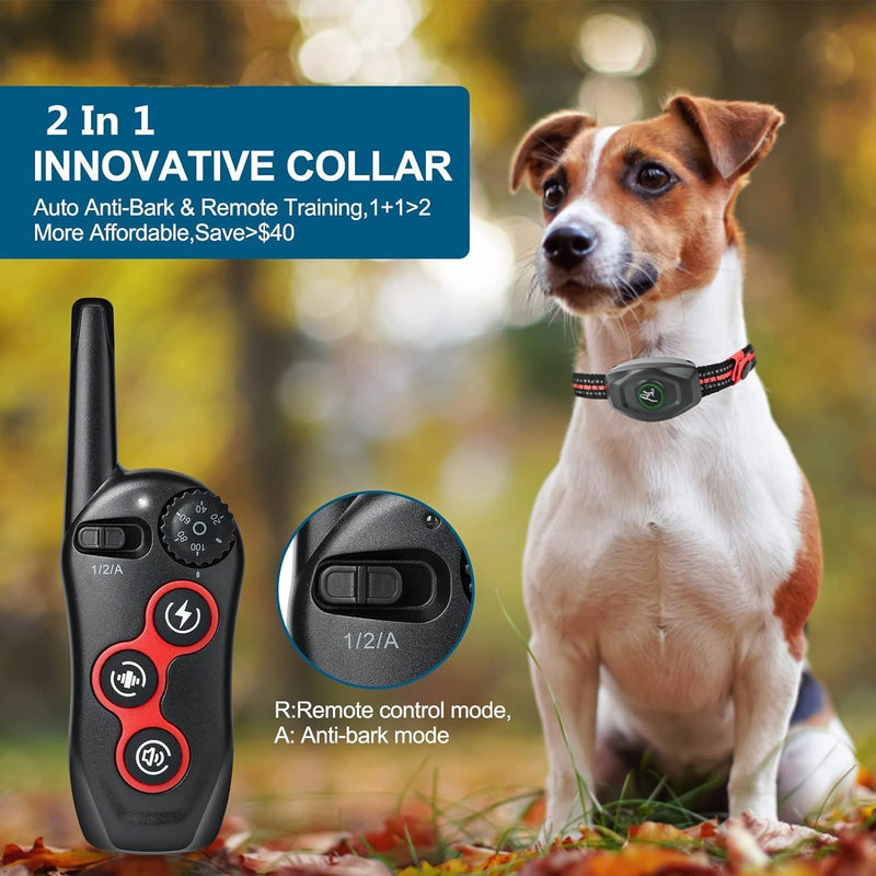 Dog Shock Collar - 2 in 1 Bark Collar with Remote, w/3 Remote Training Modes, Beep, Vibration 1300Ft Dog Training Collar for for Small Medium Large Dogs - PawsPlanet Australia