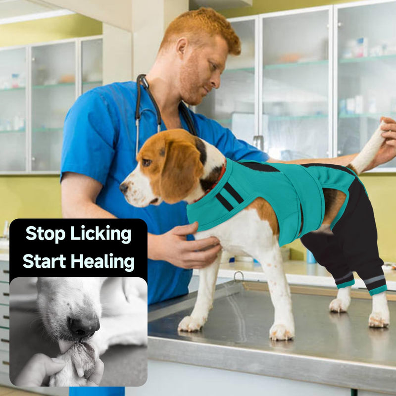 Dog Recovery Suit-Dog Hind Leg Recovery Sleeve for ACL TPLO Surgery -Adjustable Soft Anti-Licking Wrap with Reflective Strips & Anxiety Relief,for Female and Male Green XS X-Small