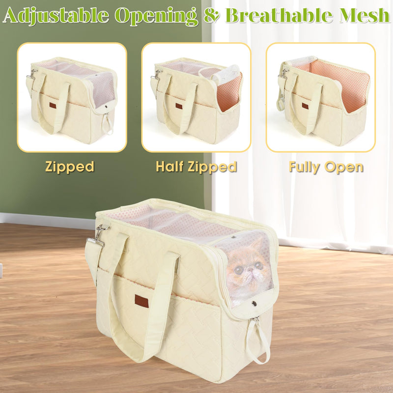 Dog Carriers for Small Dogs, Dog Purse Travel Carrying Bag, Puppy Carrier with Pockets Breathable Mesh, Collapsible Soft Travel Tote Bag for Small Pet Cat Kitty Rabbit 0-15 lbs Outdoor Vet Car Beige