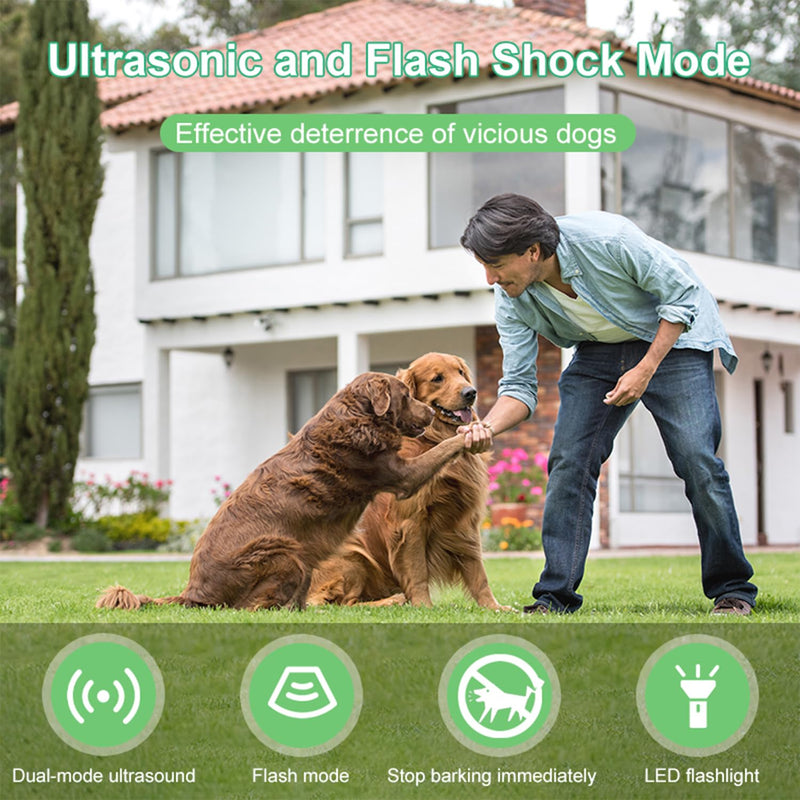 R9 Ultrasonic Dog Repellent Device with LED Flashlight, Dual Head Anti Barking Dog Deterrent, 15-30KHz Pet Training Device with 2 Modes for Walking & Outdoor Protection (Black) Black - PawsPlanet Australia