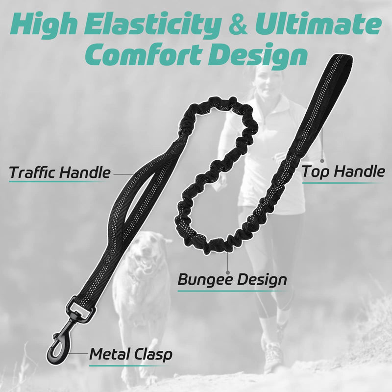 Rabbitgoo Bungee Dog Lead for Medium and Large Dogs, Anti Pull Tactical Leash with 2 Padded Traffic Control Handles for Training and Walking, Quick Lock and Release, Black, 114-158cm 114-158 cm (Pack of 1) - PawsPlanet Australia