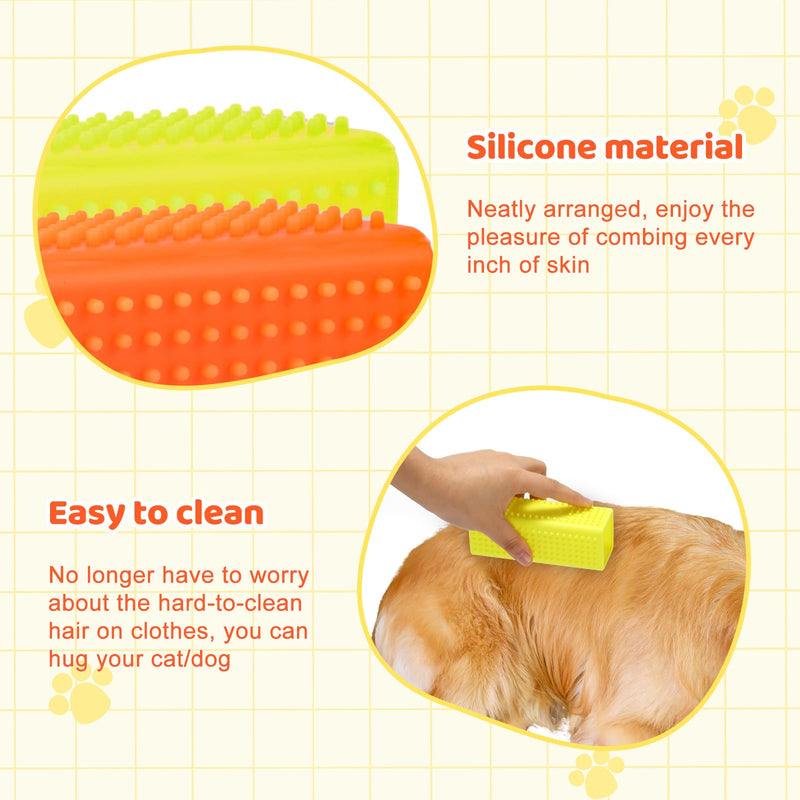 2pcs Silicone Pet Hair Brushes, Convenient Block Roller Cleaner Reusable Pet Hair Carpet Brush Portable Carpet Cleaner Roller for Furnishings Sofa Carpets Couch Bedding (Yellow & Orange) - PawsPlanet Australia