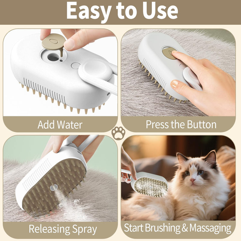 4 in 1 Cat Steam Brush for Shedding Dog Brush with Steam Pet Hair Cleaning Brush Comb for Spray Pet Grooming Soft Silicone Brush for Long & Short Haired Pets (White) White - PawsPlanet Australia