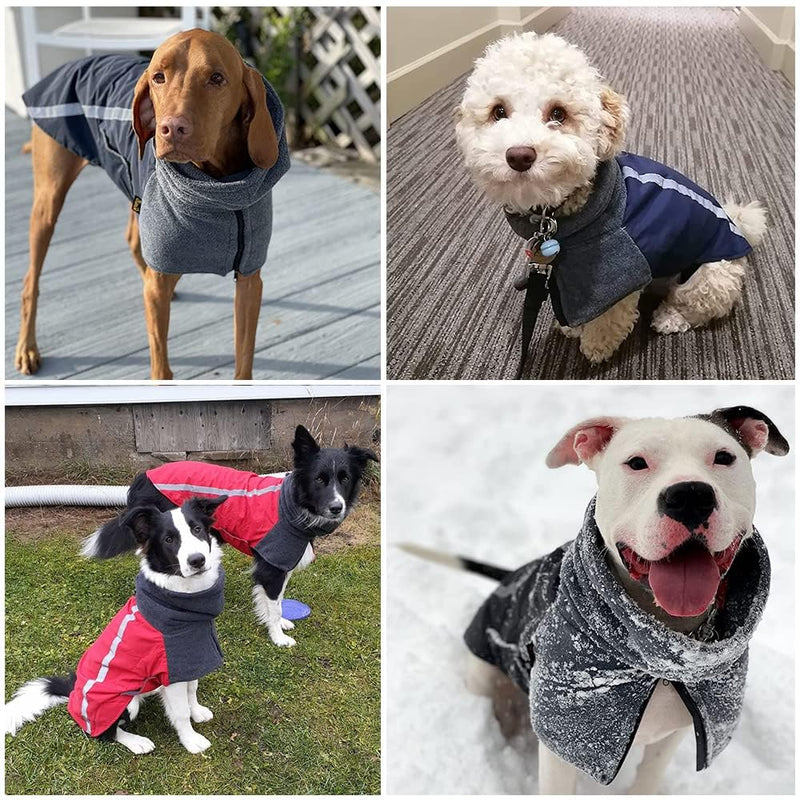 SlowTon Winter Dog Coat, Warm Polar Fleece Lining Doggie Outdoor Jacket with Turtleneck Scarf Reflective Stripe Adjustable Waterproof Windproof Puppy Vest Soft Pet Outfits (M+,Blue) E.Blue Medium + (Chest 24.5"-28.0") - PawsPlanet Australia