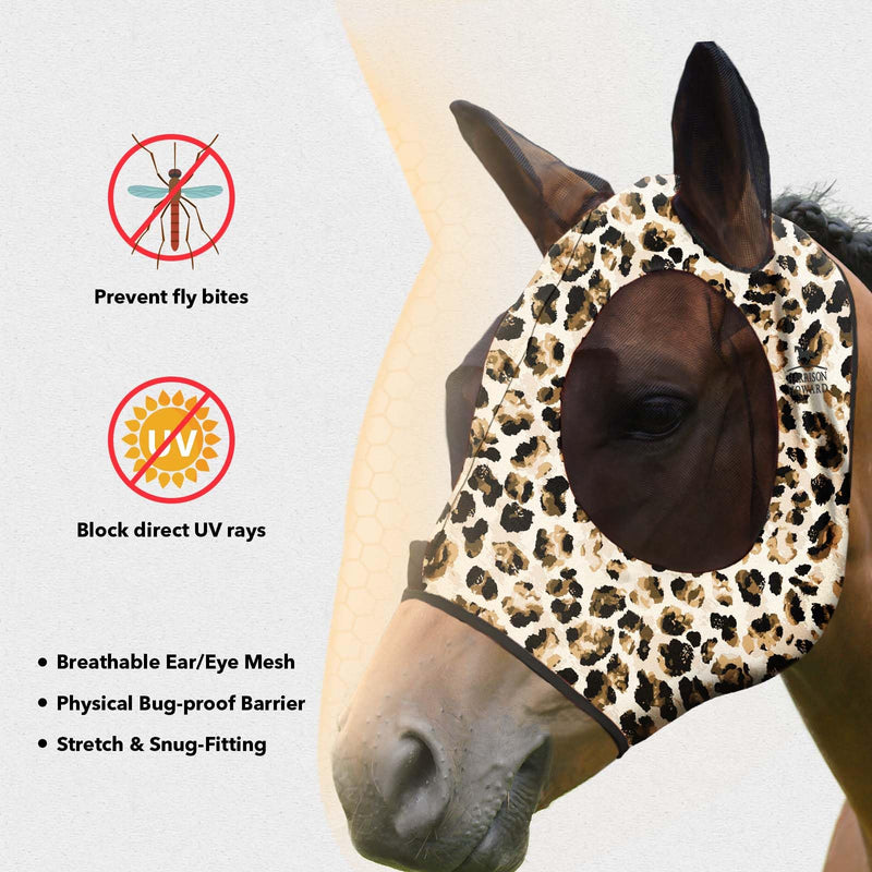 Harrison Howard Super Comfort Stretchy Fly Mask Large Eye Space with UV Protection Soft on Skin with Breathability Leopard Print M Cob Cob (Medium) - PawsPlanet Australia