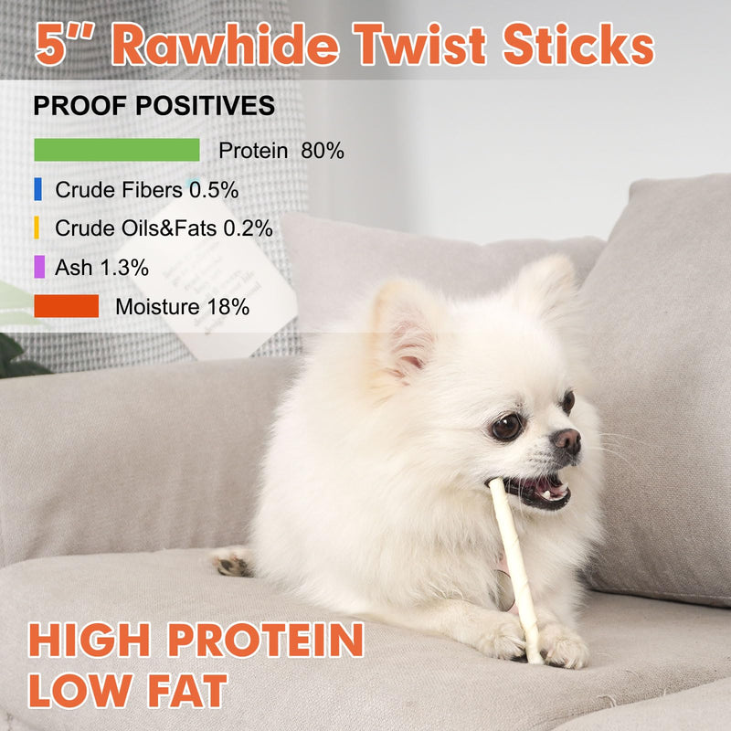 MON2SUN Dog Rawhide Twist Sticks Natural 5 Inch Thin Sticks Rawhide Chews Treats for Puppy and Small Dogs 120 Count 120 Count (Pack of 1) - PawsPlanet Australia