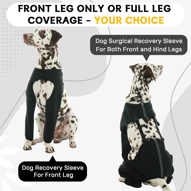 Dog Leg Wound Protector for Large Dogs Black 3XL, Heavy Duty Front Leg Support Brace, Adjustable Dogs Anti-licking Sleeve, Thick Leg Surgery Scars XXXL