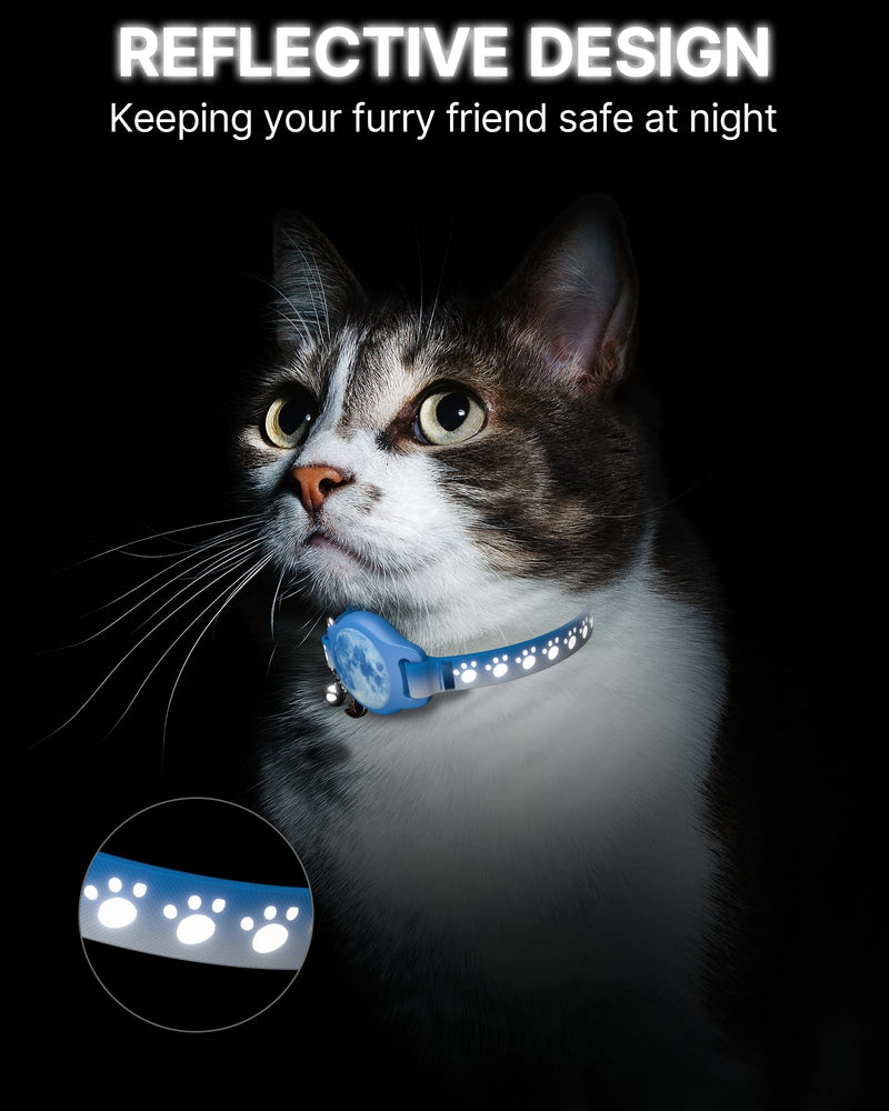 Cat Tracker Collar 8-12" Waterproof Airtag Cat Collar with Finder Tag, Compatible with Apple Find My, Breakaway Tractive with Reflective Pattern & Bell (Starry Meow) Starry Meow - PawsPlanet Australia
