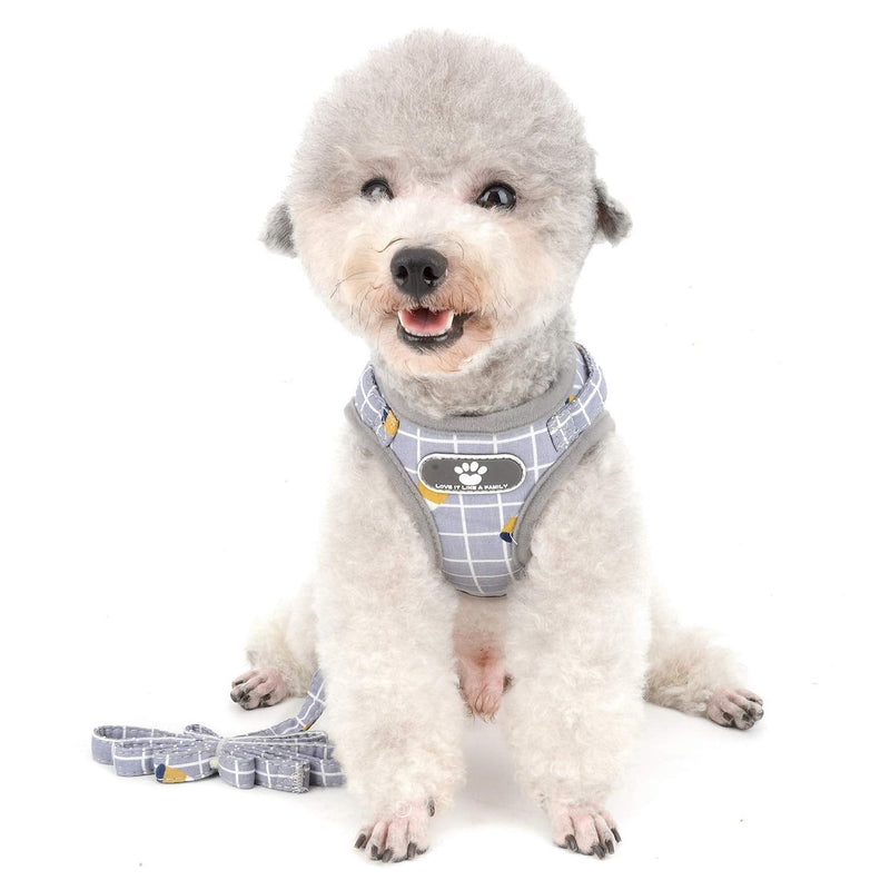 Zunea No Pull Small Dog Harness and Leash Set Adjustable Reflective Step-in Chihuahua Vest Harnesses Mesh Padded Plaid Escape Proof Walking Puppy Jacket for Boy Girl Pet Dogs Cats Gray M M (Chest: 15.5") grey