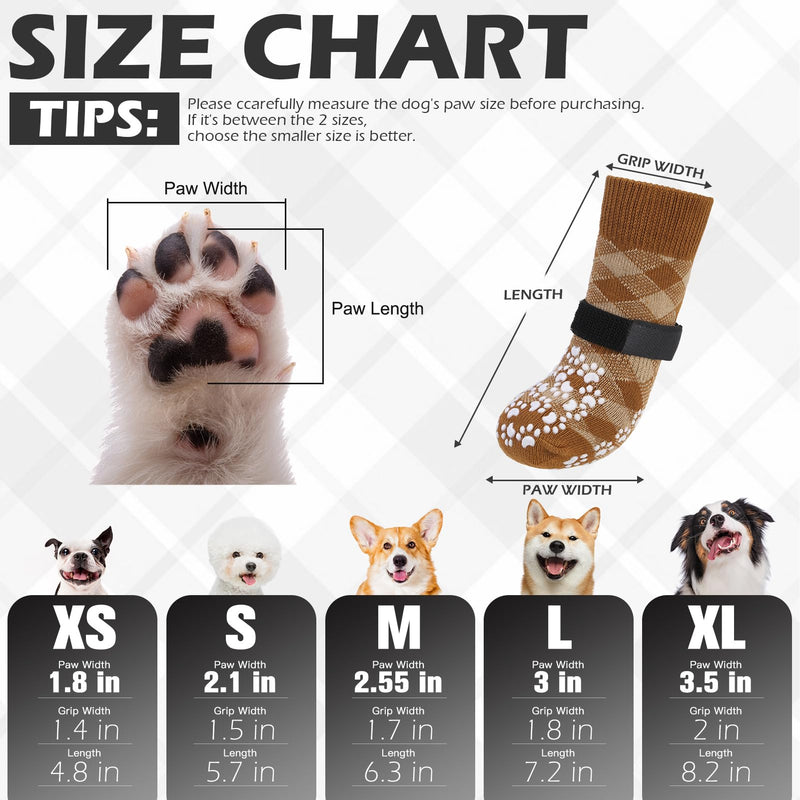 EXPAWLORER Dog Socks to Prevent Licking Paws, Anti Slip Dog Booties for Hardwood Floors, Warm Dog Boots & Paw Protectors for Winter, Dog Shoes for Small Medium Large Senior Dogs, Khaki S - PawsPlanet Australia