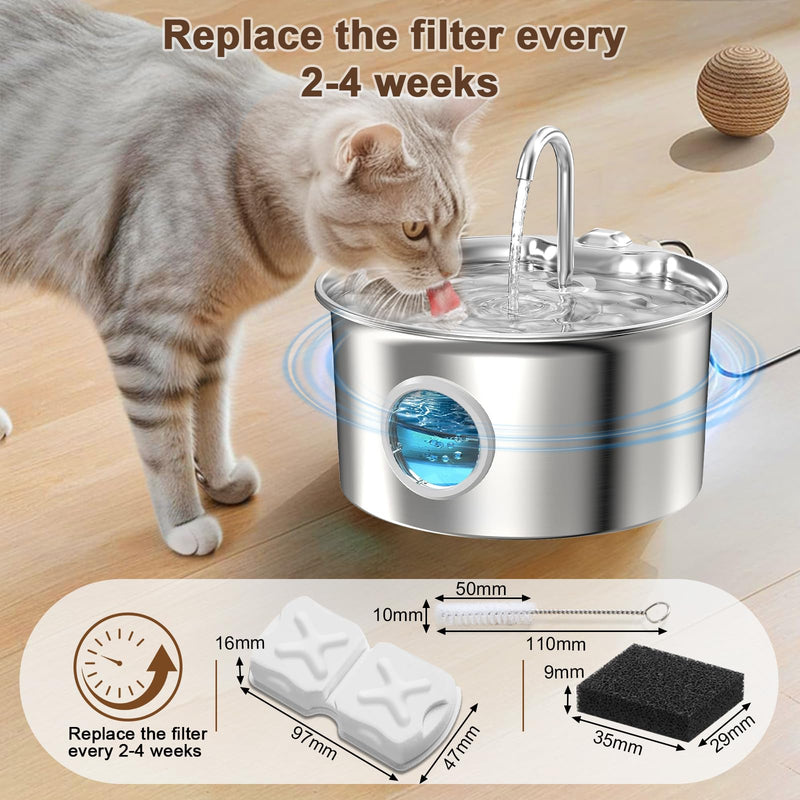 Cat Water Fountain Filter Replacement Kit - 12 Cat Fountain Filters, 12 Sponges & 2 Brushes, Compatible with Stainless Steel Pet Fountains 12 Filters & 12 Sponges & 2 Brushes 26
