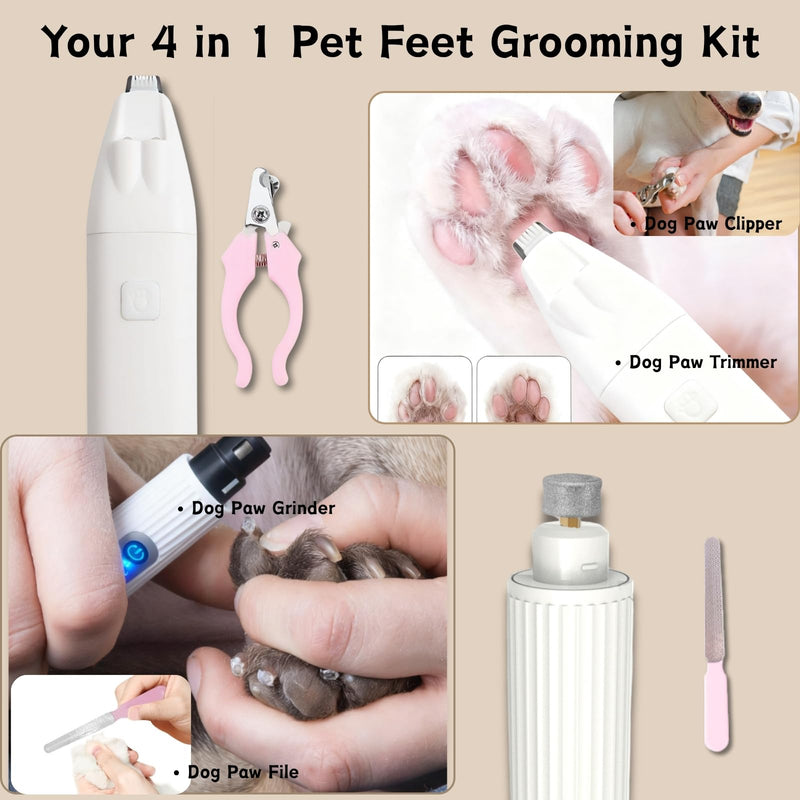 Dog Nail Trimmers and Dog Nail Grinder with 6 Lights, Quiet Dogs Grooming Kit with Cat Paw Clipper & Pet Paw File, Cordless Cat Nail Trimmer & Pet Nail Grinder for Large Medium Small Dog's Paw