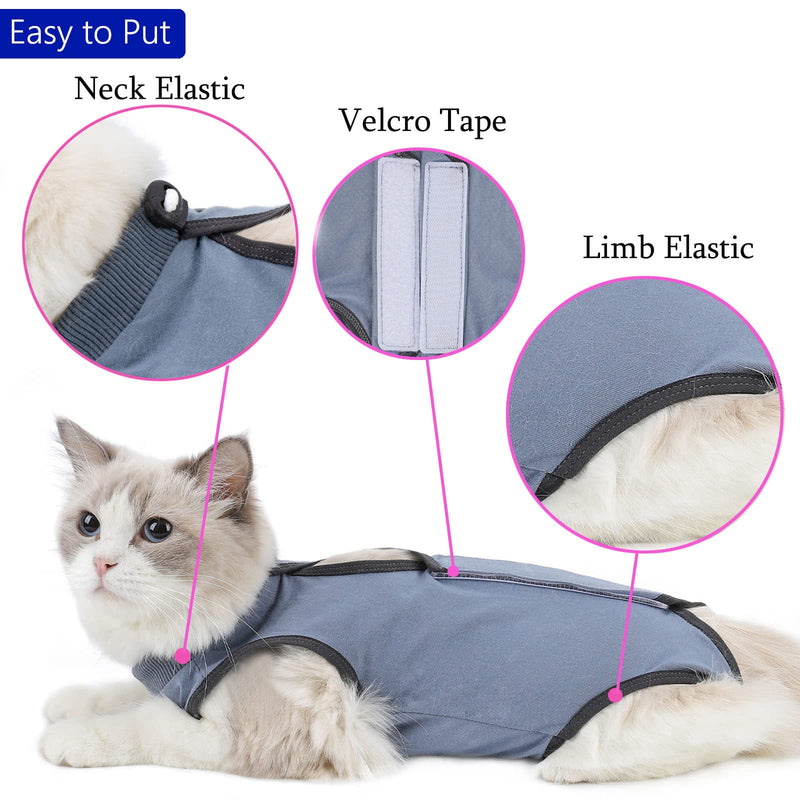 kzrfojy Cat Surgery Recovery Suit Cat Onesie for Cats After Surgery Spay Surgical Abdominal Wound Skin Diseases E-Collar Alternative Wear (Grey-Blue-L) Large Grey-blue