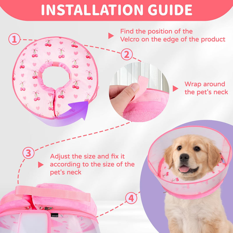Inflatable Recovery Dog Cone Collar for Large Medium Dogs After Surgery, Soft Dog Donut Collar Adjustable Recovery Bone for Pets, Prevent from Biting & Scratching (Pink, M+) Pink M+