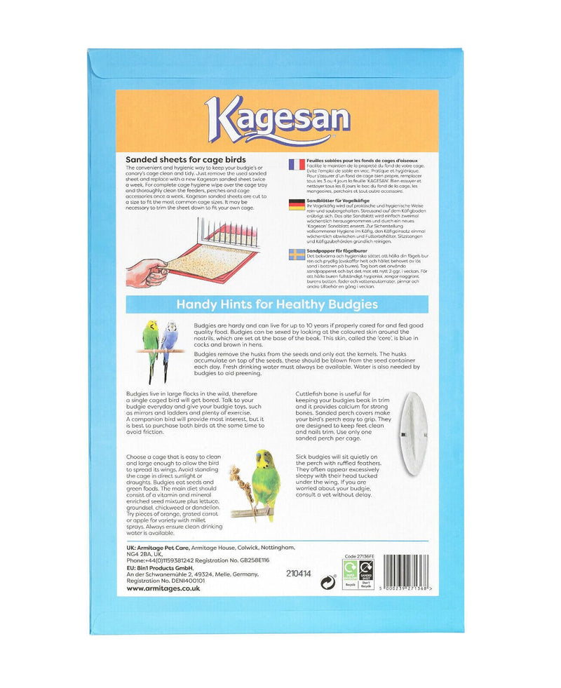 6 PACK KAGESAN BLUE BIRD CAGE SAND PAPER SHEETS 6 X 6 PCK = 36 SHEETS 40 X 25CM - PawsPlanet Australia