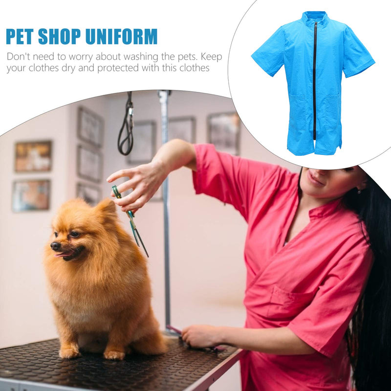 Pet Grooming Smock- Dog Grooming Smock with Full Zipper Smock Dog Cat Groomer Cosmetologist Uniforms L Blue - PawsPlanet Australia