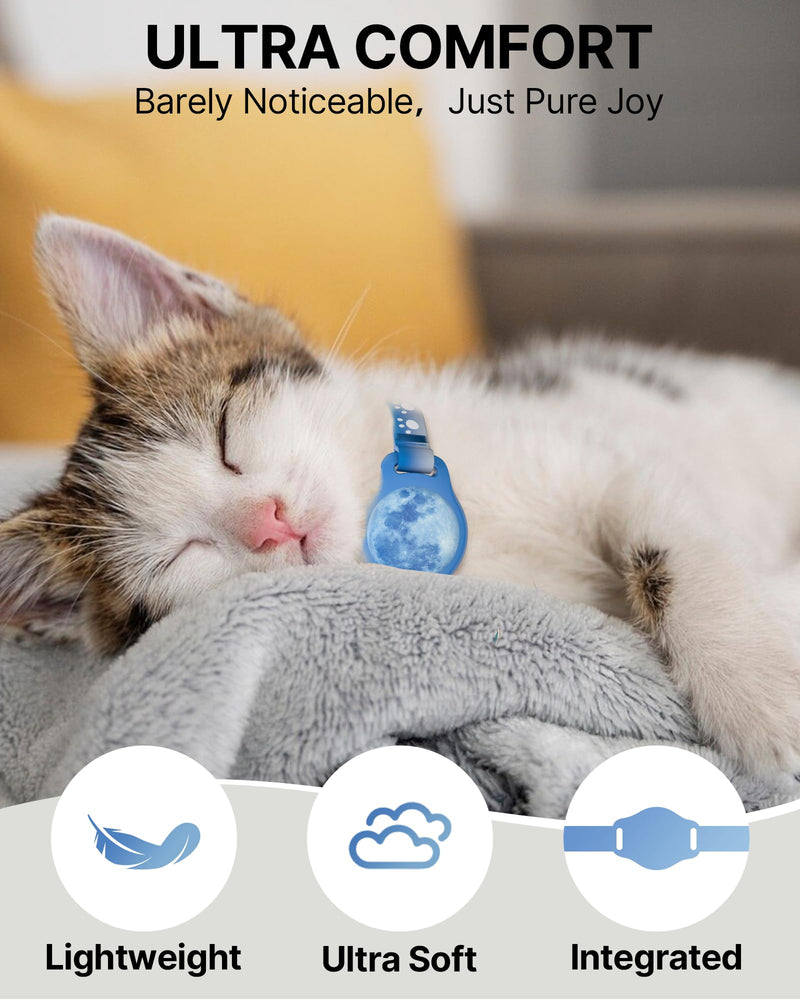 Cat Tracker Collar 8-12" Waterproof Airtag Cat Collar with Finder Tag, Compatible with Apple Find My, Breakaway Tractive with Reflective Pattern & Bell (Starry Meow) Starry Meow - PawsPlanet Australia