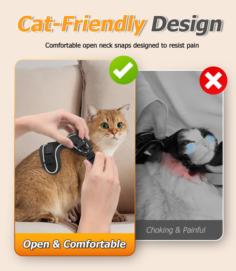 Halypet Cat Harness and Leash Set - MAX Safety 4th-Gen Upgrade, Escape Proof, Adjustable, Comfortable Soft Vest, Easy to Wear Kitten Harness with Reflective Strip for Cats Walking - Small Black H600 Pro Black Small (7-12lb) - PawsPlanet Australia