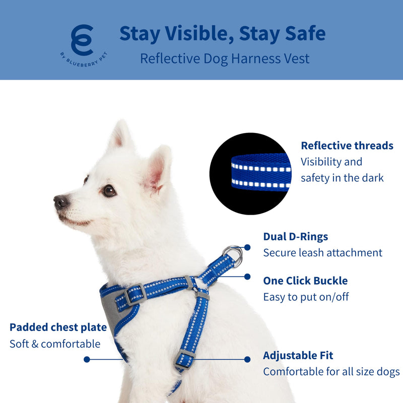 Blueberry Pet Essentials Pastel Color Reflective Dog Harness Vest, Chest Girth 22" - 26", Navy, Medium, Adjustable Harnesses for Dogs (22" - 26") Chest Girth - PawsPlanet Australia