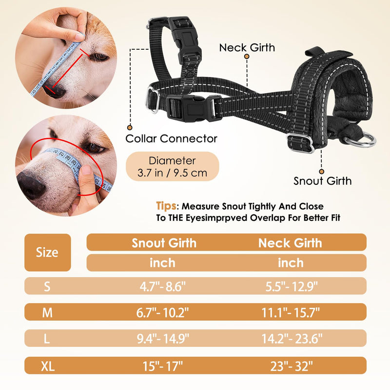 SlowTon Soft Dog Muzzle, Adjustable Padded Nylon Muzzle for Large Medium Dogs Anti Chewing Barking Biting, Allow Dog Pant & Drink（Black,Large Black with Overhead Strap - PawsPlanet Australia