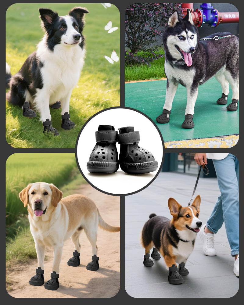 Dog Boots for Hot Pavement & Snow, Waterproof Non-Slip Dog Shoes with Reflective Straps, Adjustable Pet Booties for Small to Large Dogs, Outdoor Paw Protection, 4Pcs Black Size 6: (2.17" × 2.76") (W × L) - PawsPlanet Australia
