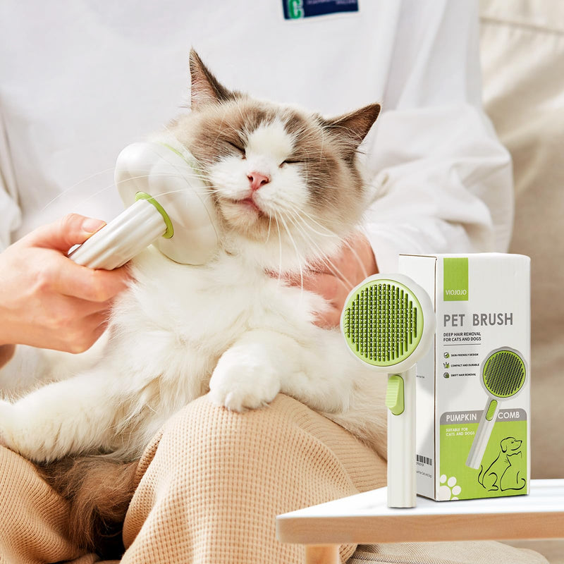 Cat Brush Dog Brush with Release Button for Shedding, Self Cleaning Cat Comb Hair Brush for Indoor Cats, Dog Deshedding Brush Grooming Kit, Pet Supplies Hair Remover Tool Green