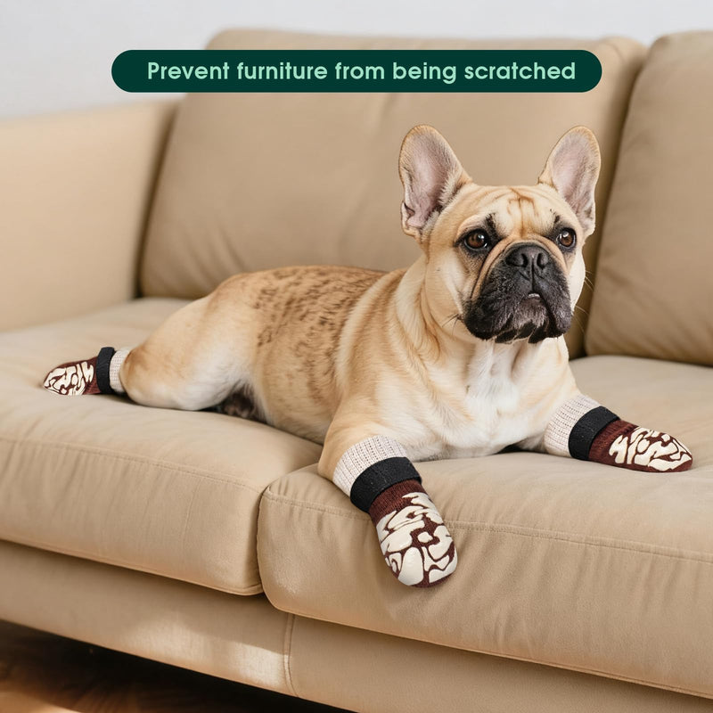 Kuoser Non-Slip Dog Socks, 4 Pcs Socks to Prevent Licking Paws, Paw Protectors for Hot Pavement, Hardwood Floors, Traction Control for Small, Medium, Large Dogs XS Brown