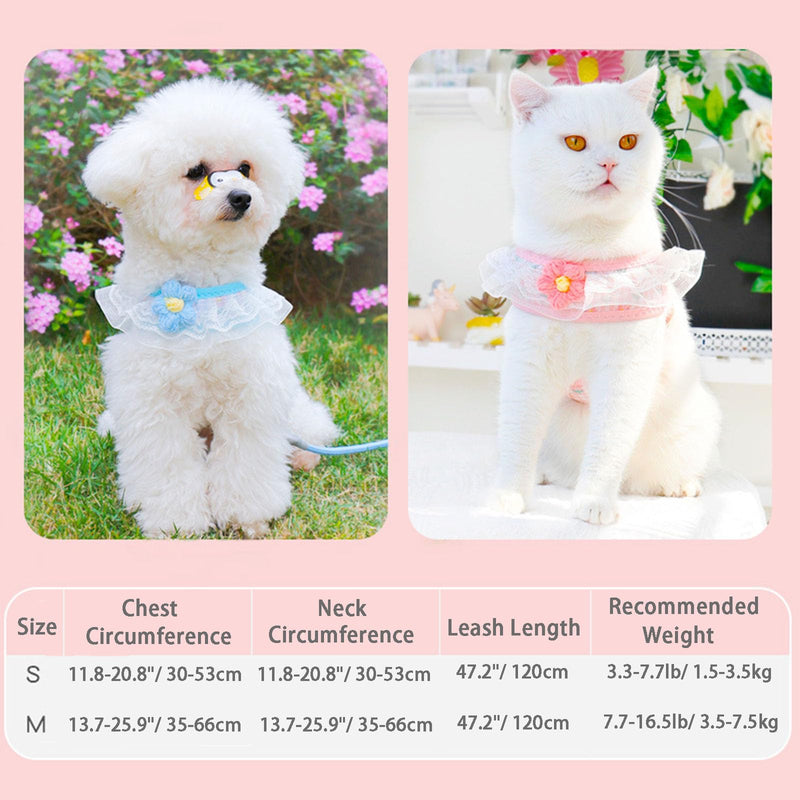 Cat Harness Collar and Leash Set, Sweet Lace Floral Kitten Collar, Escape Proof Puppy Chest Harness, Adjustable Cute Harness Leash Set for Cat Puppy Dog Outdoor Walking (Purple, S) Purple - PawsPlanet Australia