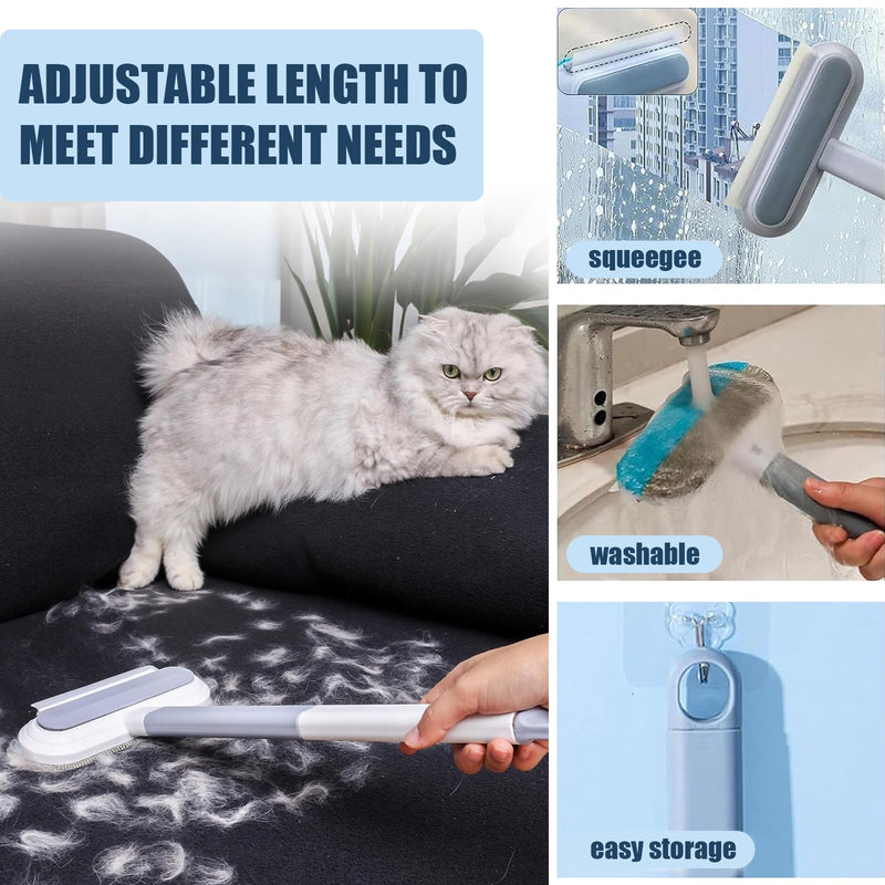 Pet Hair Remover 4 in 1- Reusable Long Handle Dog Hair Remover Brush, Washable Lint Cleaner for Dog and Cat Hair, Gentle on Furniture, Multifunctional Hair Removal Brush, 2 Pcs Carpet Scraper - PawsPlanet Australia